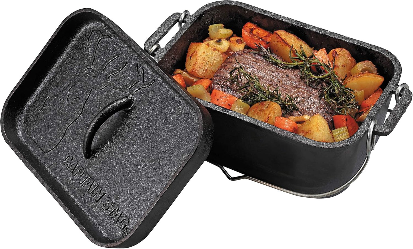 Captain Stag UG-3063 Dutch Oven, Iron Casting, Square Shape, Dutch Oven, Width 10.6 x Depth 6.7 x Height 4.7 inches (270 x 170 x 120 mm), Full Water Capacity: 0.7 gal (2.3 L), No Seasoning Required