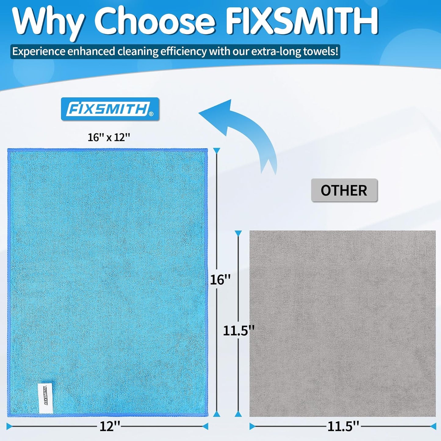 FIXSMITH Blue Microfiber Cleaning Cloth -Pack of 8, Highly Absorbent Cleaning Rags, 16"X12" All Purpose Cleaning Towels for Housekeeping, Kitchen, Car, Lint Free and Reusable Microfiber Towels