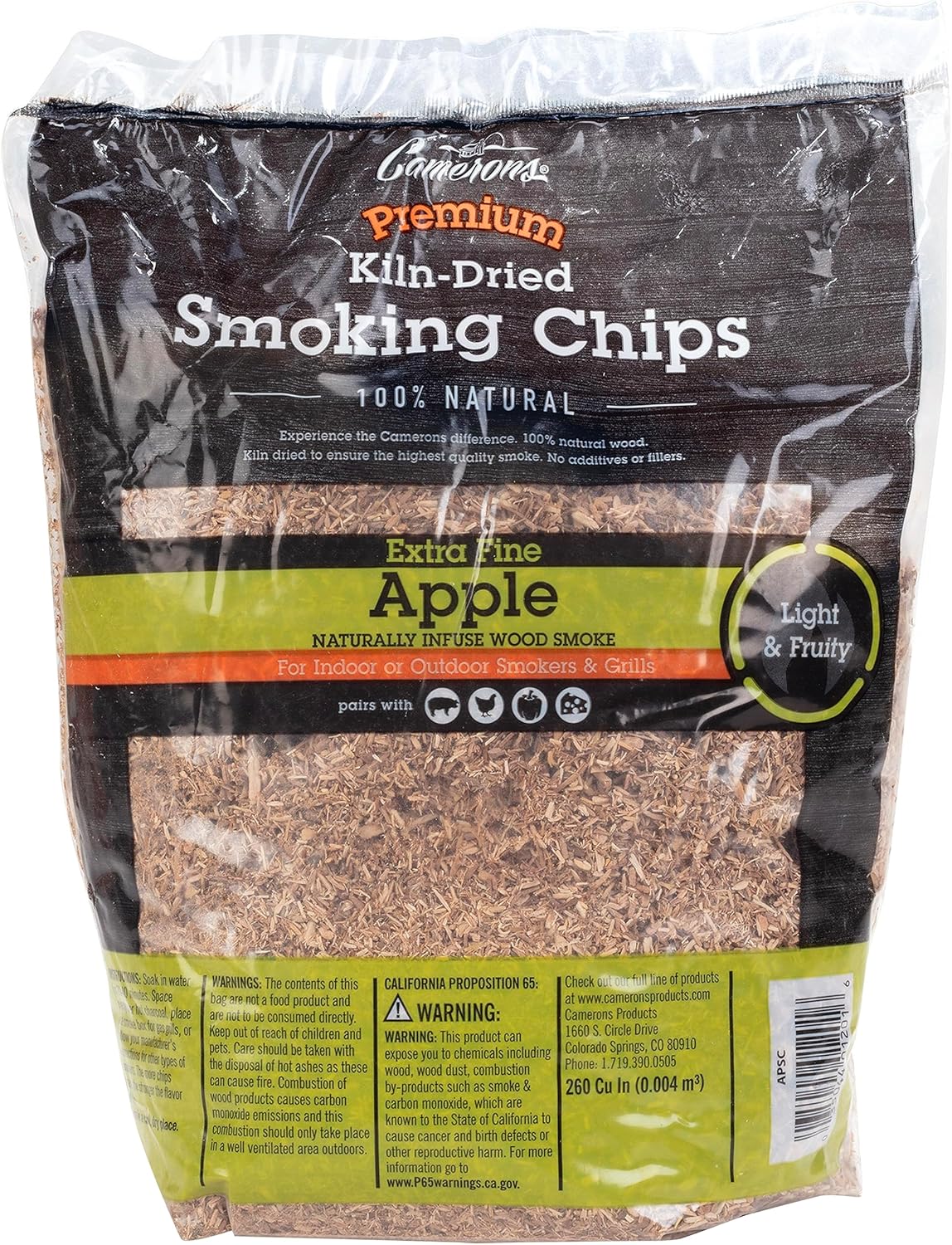 Camerons All Natural Extra Fine Apple BBQ Wood Chips - 260 Cu. in. Bag, Approx 2 Pounds - Kiln Dried Sawdust Shavings for Cocktail Smoking Guns, Smokers, Smoke Boxes - Barbecue Grilling Gifts for Men