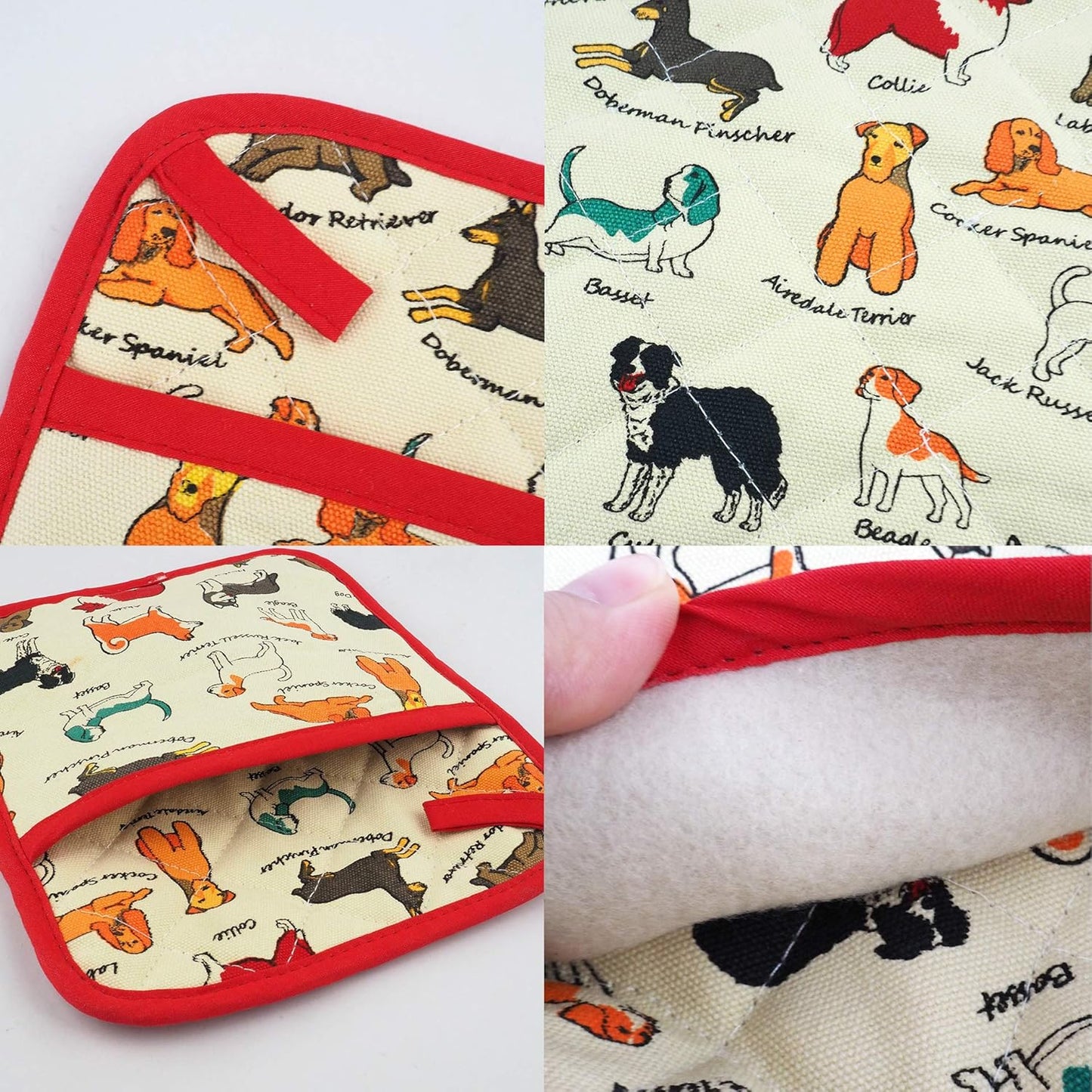 Pot Holders Set of 2 Heat Resistant 480℉ Kitchen 100% Cotton Comfortable Lining Printing Dog Flower Women Men Home Cooking Baking Microwave BBQ Gift(Dog)