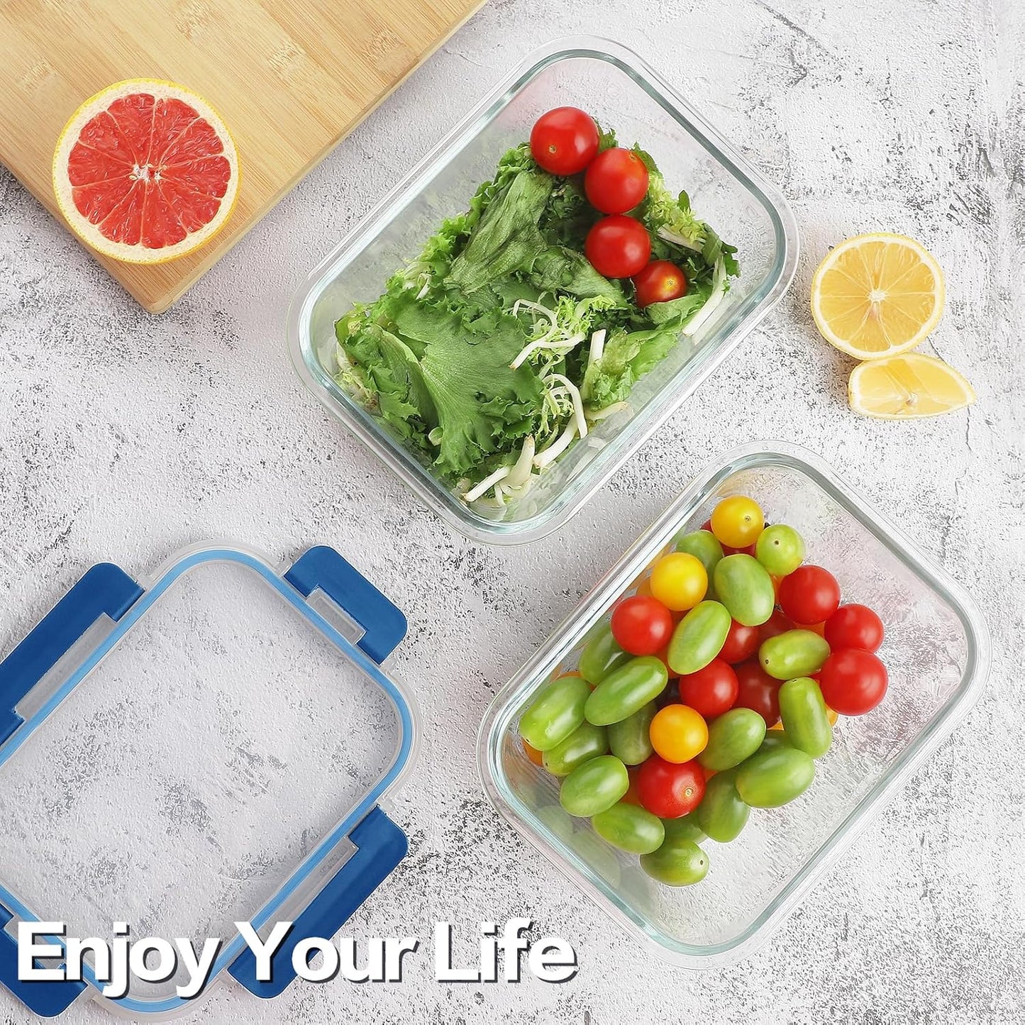 10 Pack Borosilicate Glass Meal Prep Containers with Locking Lids, Glass Food Storage Containers Set, Airtight Lunch Bento Boxes, BPA-Free & Leak Proof, 36oz & 14oz, Freezer, Oven Safe-Deep Blue