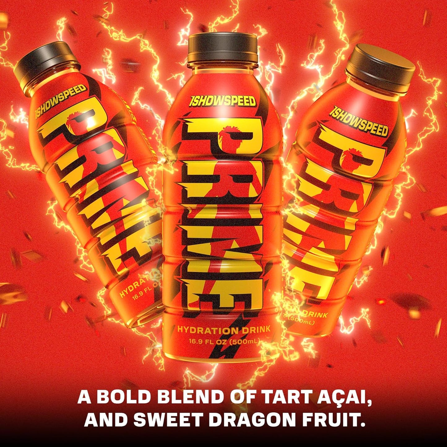 PRIME Hydration ISHOWSPEED, Sports Drinks, Electrolyte Enhanced for Ultimate Hydration, 250mg BCAAs, B Vitamins, Antioxidants, Low Sugar, 16.9 Fl Oz, 12 Pack