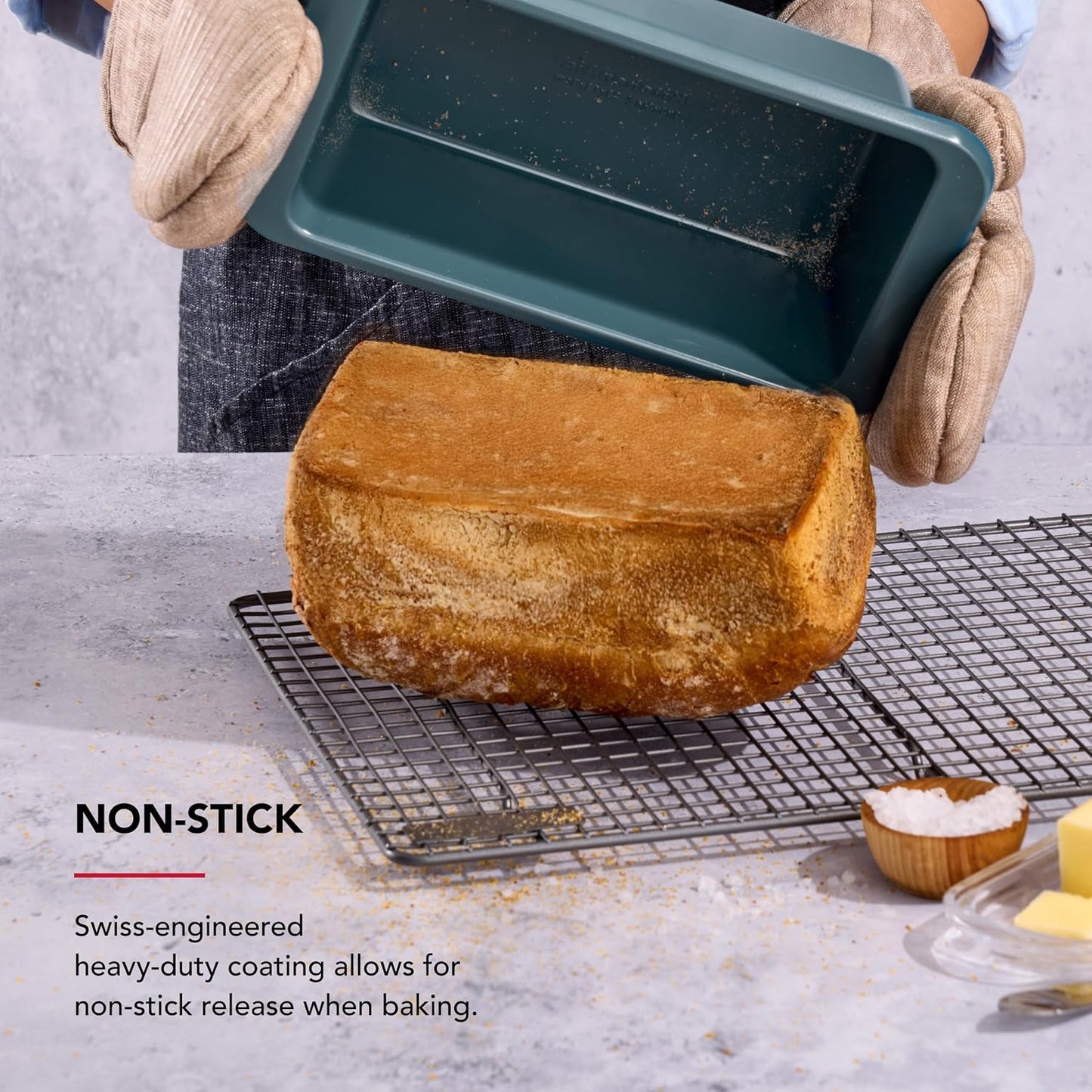 KitchenAid Nonstick Swiss Engineered Aluminized Steel Loaf Pan, Dishwasher Safe, Agave, 9x5 Inch