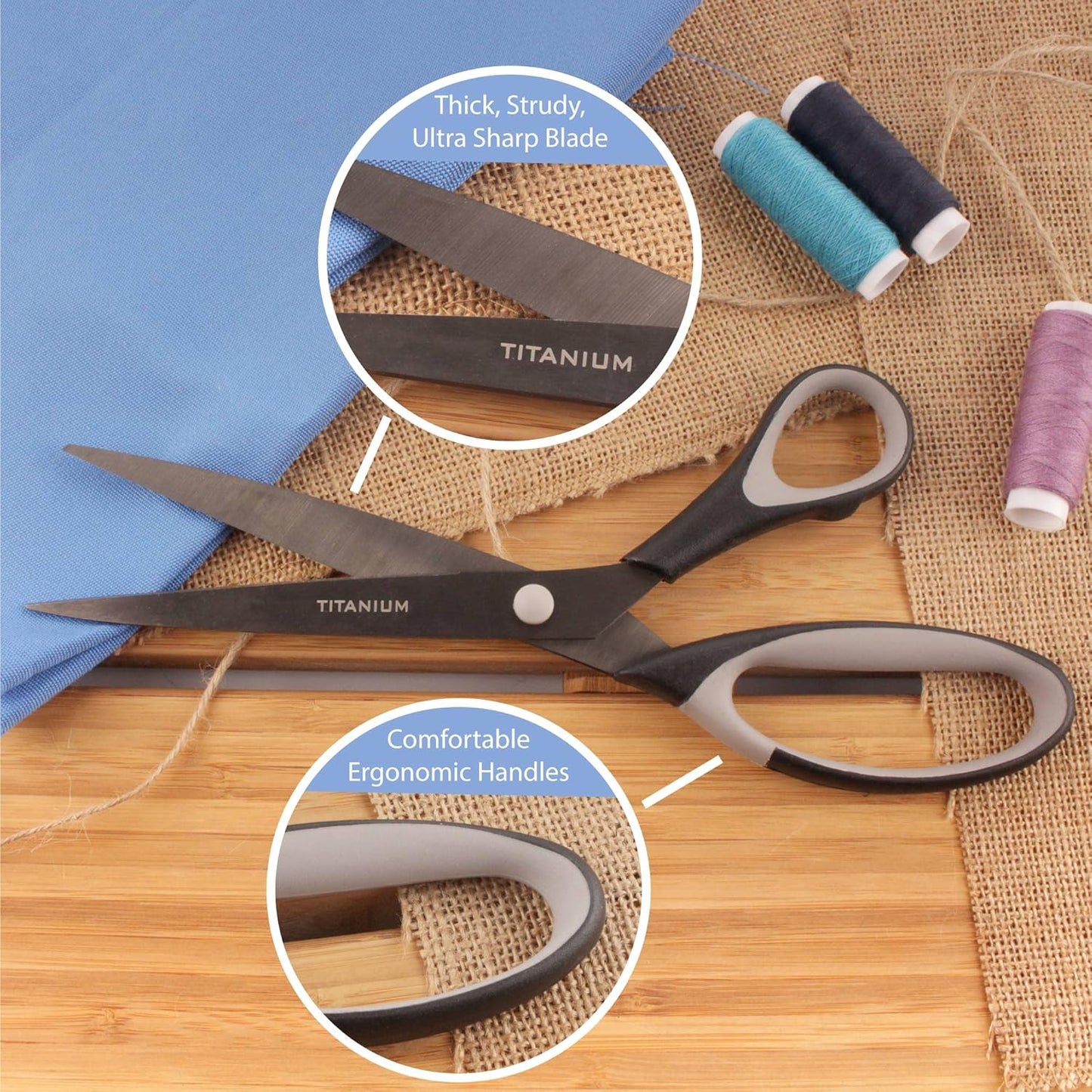 BambooMN Titanium Softgrip Scissors Set - Pinking, Sewing, Arts, Crafts, Office - 30 Sets of 4 - Black w/Grey