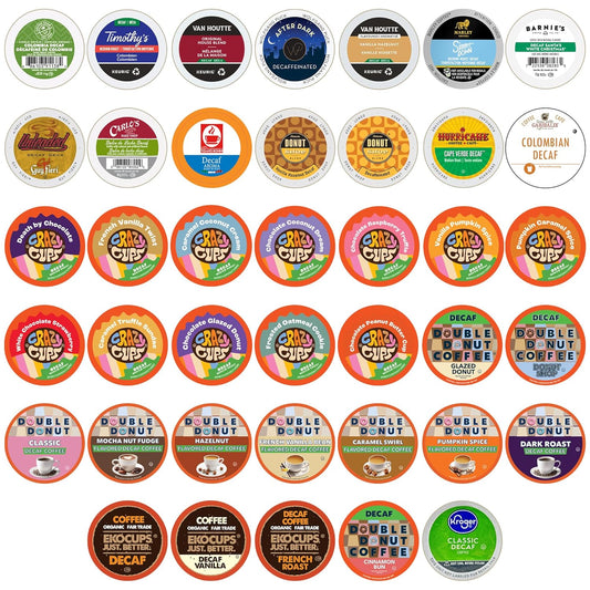 Crazy Cups Decaf Flavoured Coffee Variety Pack,Decaffeinated Flavoured Coffee Pods, Single Serve Hot or Iced Medium Roast Coffee for Keurig K Cups Machines, 40 Count