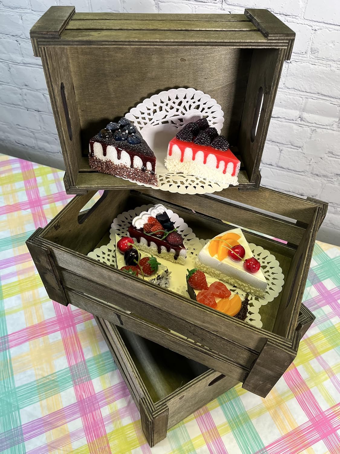 Admired By Nature Wooden Crates Storage Container, Stain Grey Set of 3, Farmhouse Style Decorative Baskets for Home Decor, Rustic Decor, Nesting Stackable Organizers, Distressed Wood Crates