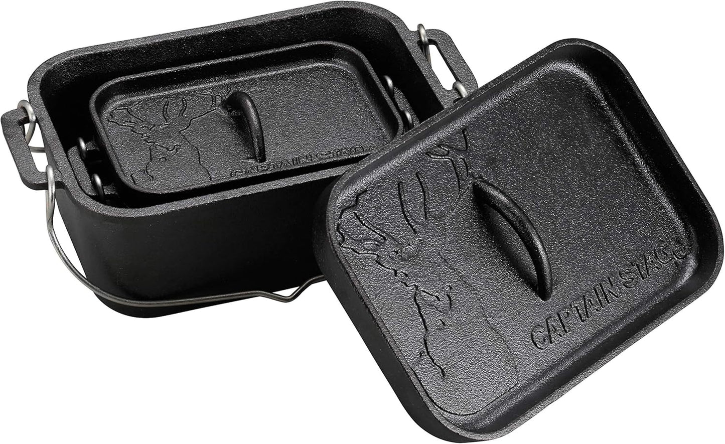 Captain Stag UG-3062 Dutch Oven, Iron Casting, Square Shape, Mini Dutch Oven, Width 8.1 x Depth 5.1 x Height 3.5 inches (205 x 130 x 90 mm), Full Water Capacity: 25.5 fl oz (750 ml), No Seasoning