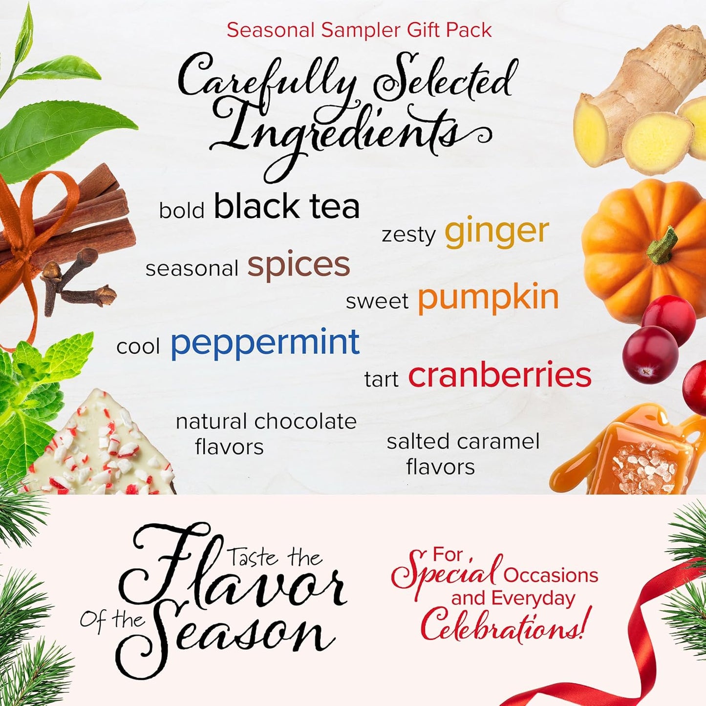 Bigelow Tea Seasonal Tea Collection, Caffeine Tea Variety Pack Gift Sampler, Holiday Tea Gift Set, 64 Count Box (Pack of 1), 64 Tea Bags Total