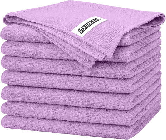 FIXSMITH Purple Microfiber Cleaning Cloth -Pack of 8, Highly Absorbent Cleaning Rags, 16"X12" All Purpose Cleaning Towels for Housekeeping, Kitchen, Car, Lint Free and Reusable Microfiber Towels
