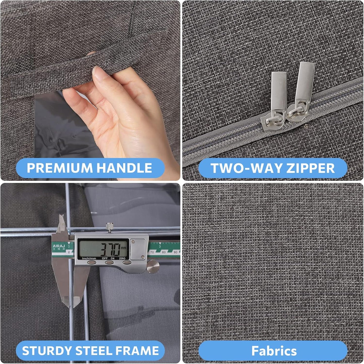 CYhom Clothes Storage Bins Box - Linen Fabric Foldable Stackable Container Organizer Set with Clear Window & Carry Handles & Metal Frame - 2Pack Large Capacity for Bedding, Blankets, Books