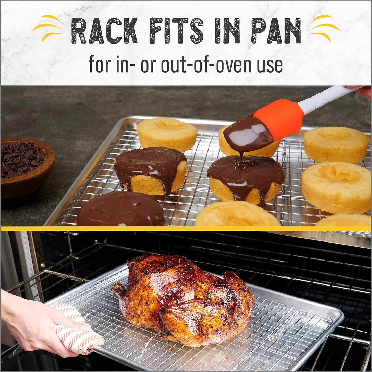 Checkered Chef Baking Sheet Pan and Cooling Rack - Half Sheet, 18" x 13" Aluminum Cookie Sheets and Stainless Steel Wire Rack for Baking