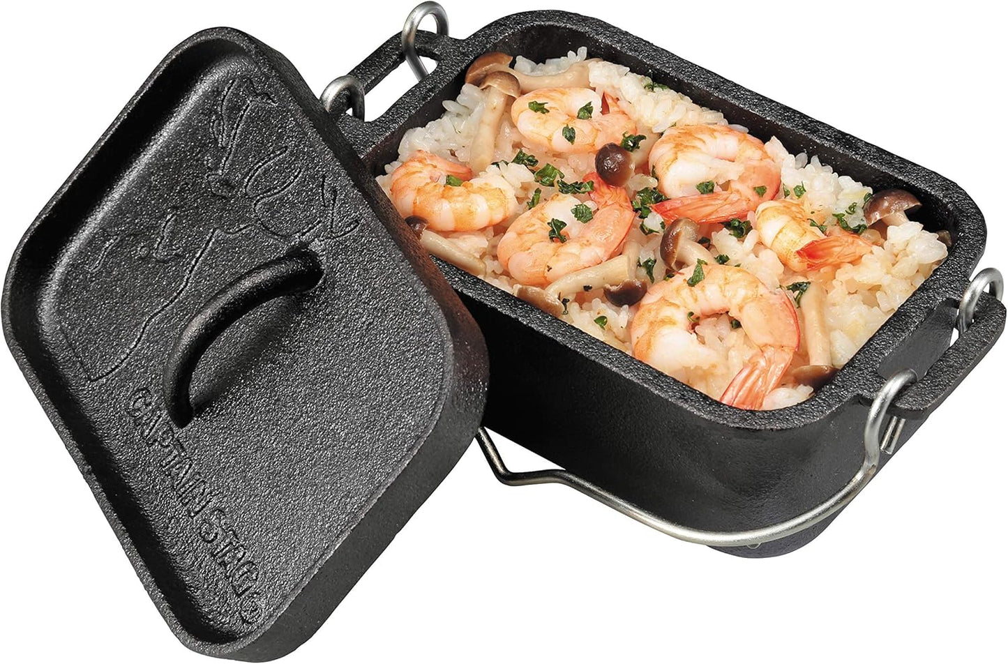 Captain Stag UG-3062 Dutch Oven, Iron Casting, Square Shape, Mini Dutch Oven, Width 8.1 x Depth 5.1 x Height 3.5 inches (205 x 130 x 90 mm), Full Water Capacity: 25.5 fl oz (750 ml), No Seasoning