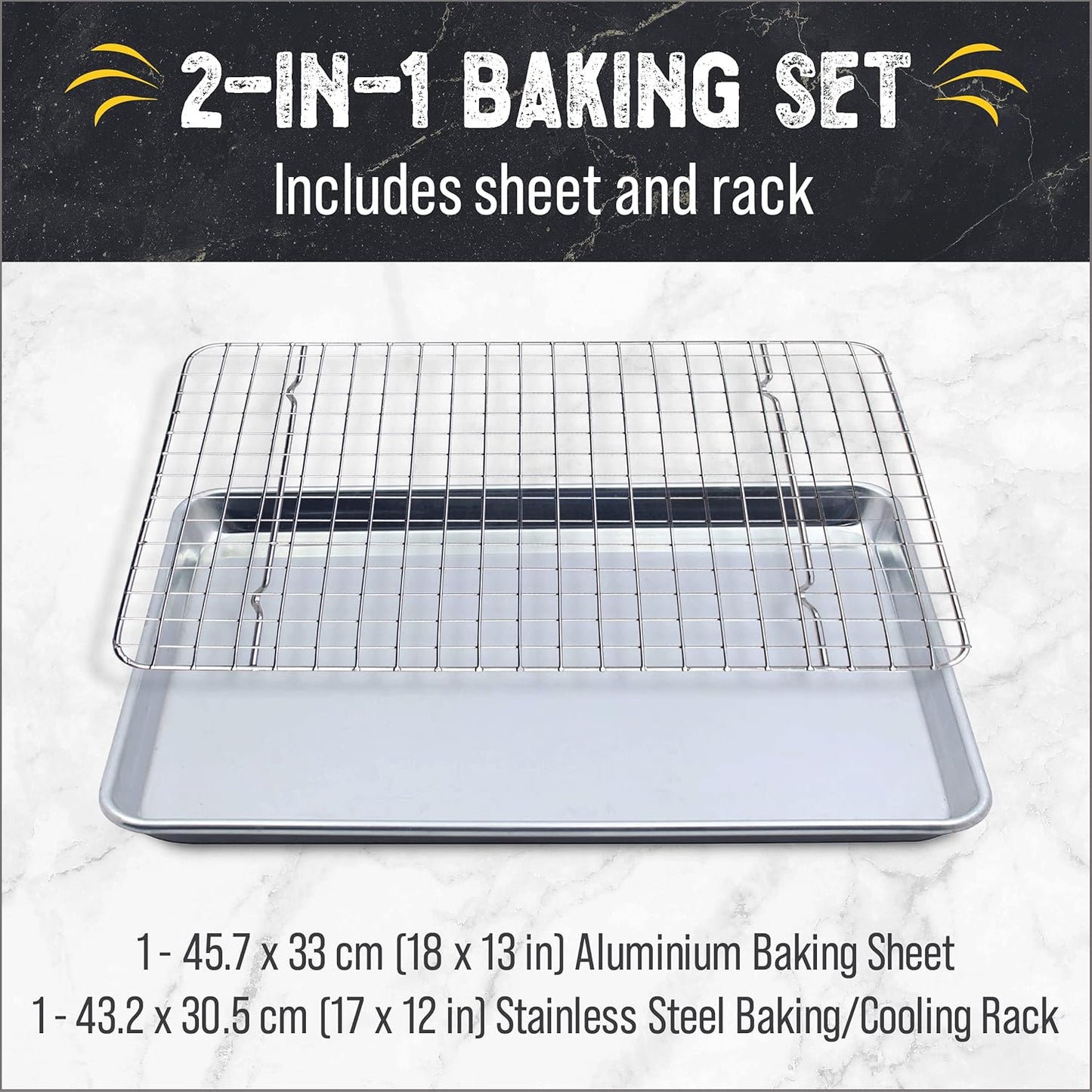Checkered Chef Baking Sheet Pan and Cooling Rack - Half Sheet, 18" x 13" Aluminum Cookie Sheets and Stainless Steel Wire Rack for Baking