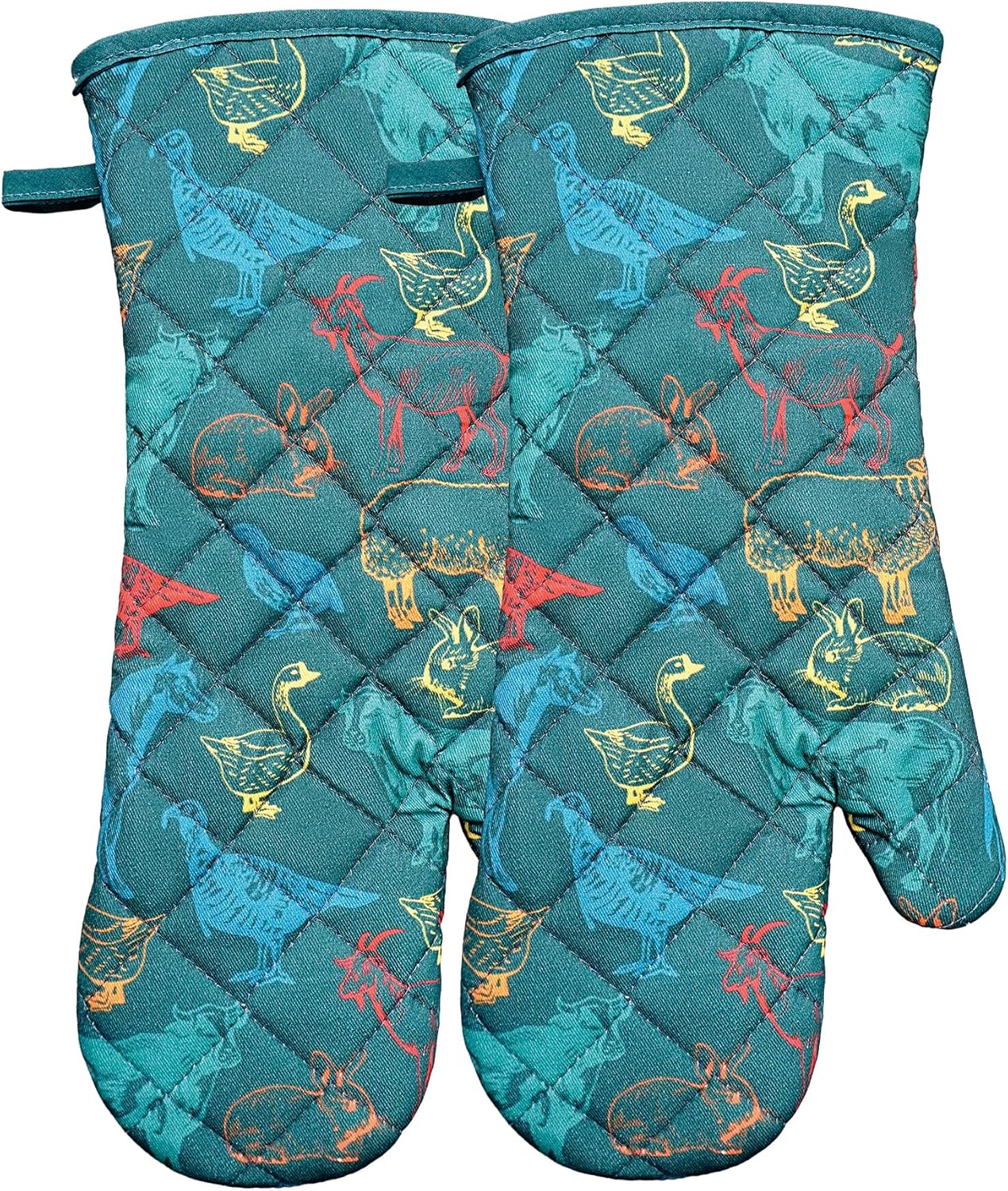 Oven Mitts Cotton Fashion Cute Farm Cattle Design 1pair Heat Resistant Oven Gloves Safe Cooking Baking Grilling Barbecue Machine Washable Pot Holders (Farm Cattle)