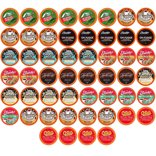 Two Rivers Coffee Chocolate Overload Coffee Pods Sampler Compatible with K Cup Brewers Including 2.0, Flavored Single Serve Variety Pack, 52 Count