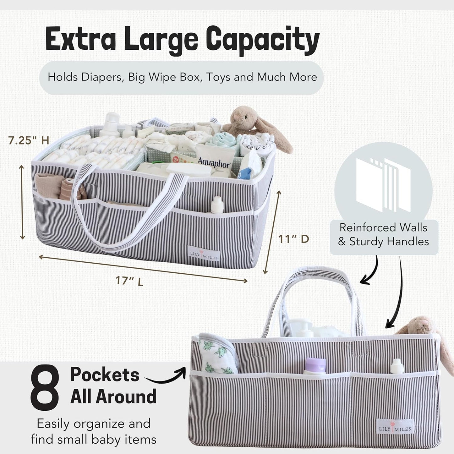 Lily Miles Baby Diaper Caddy - Organizer Tote for Infant Boy or Girl - Baby Shower Basket - Nursery Must Haves - Registry Favorites - Newborn Caddie Car Travel - Gray/Mint, Extra Large