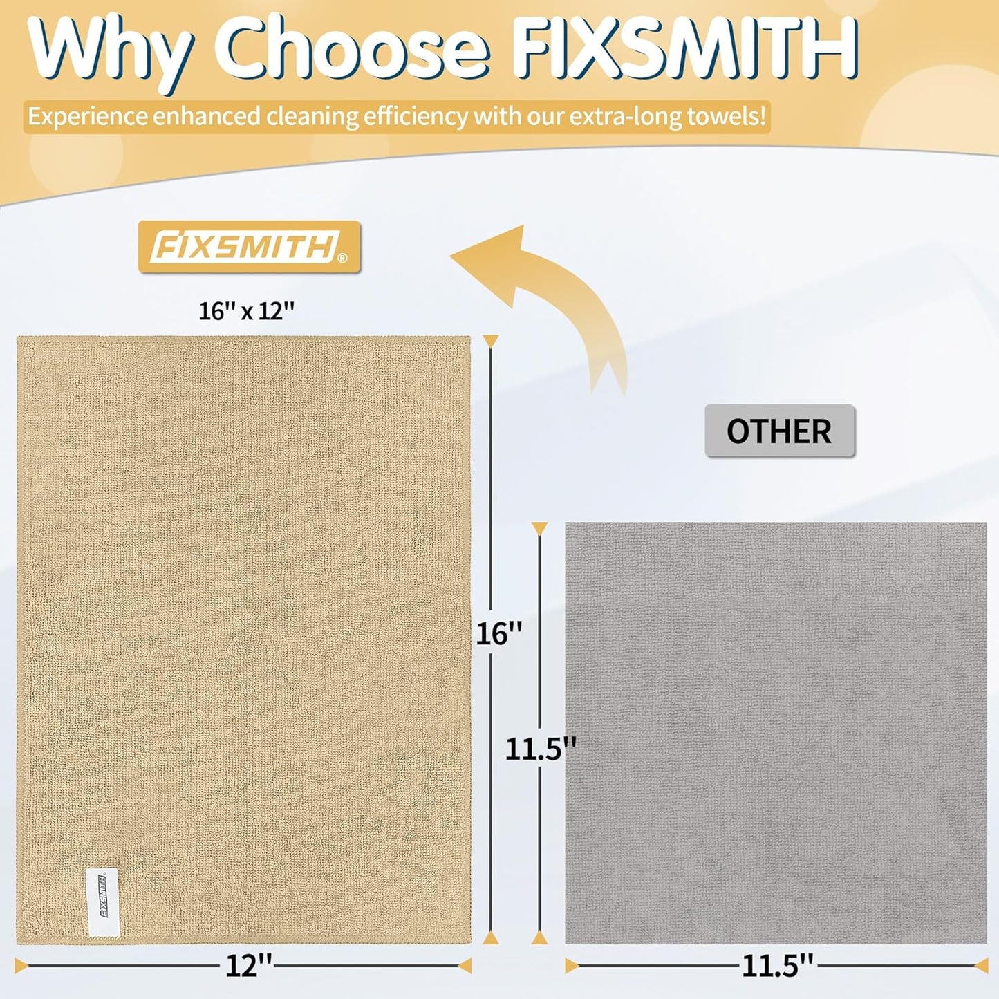 FIXSMITH Beige Microfiber Cleaning Cloth -Pack of 8, Highly Absorbent Cleaning Rags, 16"X12" All Purpose Cleaning Towels for Housekeeping, Kitchen, Car, Lint Free and Reusable Microfiber Towels