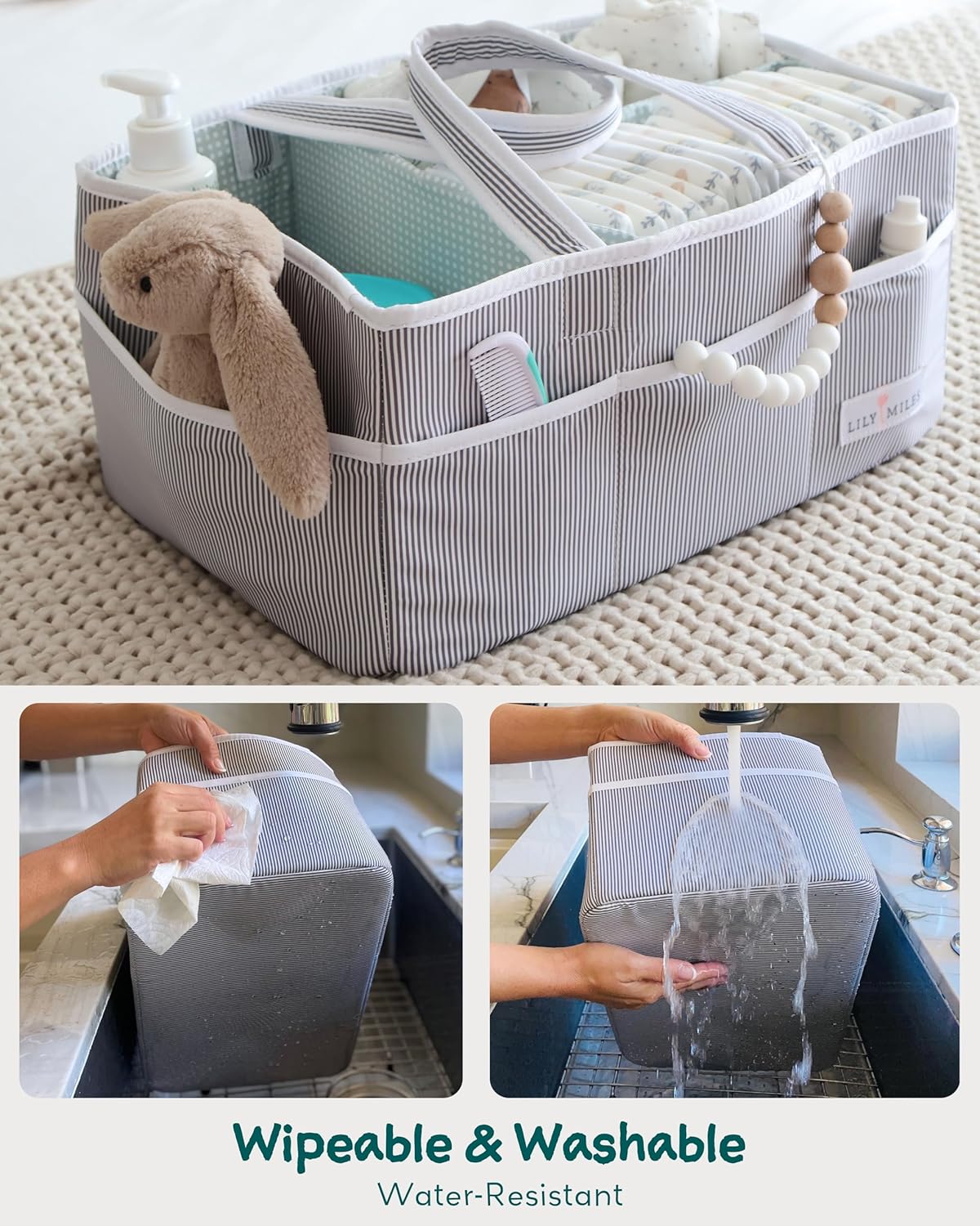 Lily Miles Baby Diaper Caddy Organizer - Large Tote Bag for Newborn essentials Boy or Girl - Baby Shower Basket - Nursery Must Haves - Registry Favorites - Newborn Caddie Car Travel