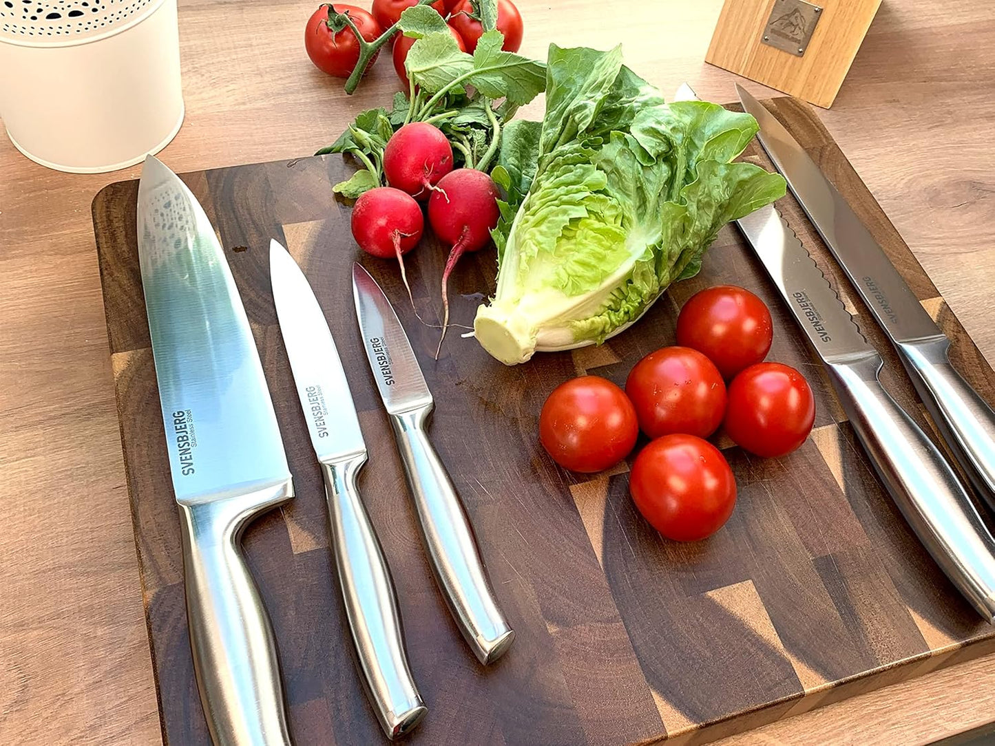 Kitchen Knives Set with Block, Sharp Stainless Steel Chefs, Bread, Paring, Slicing, Utility Knives | SB-MB101-KS101