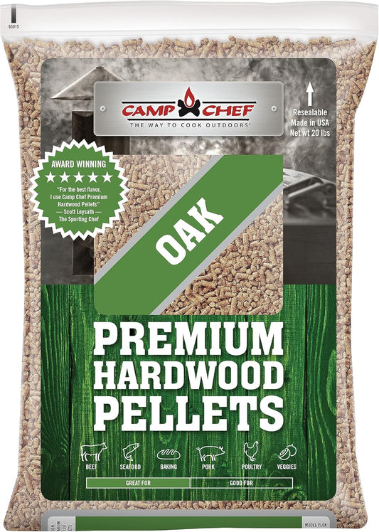 Camp Chef Oak Flavor 100% All-Natural Wood Pellets for Smokers and Pellet Grills, Smoke, Bake, Roast, Braise and BBQ, 20 lb. Bag