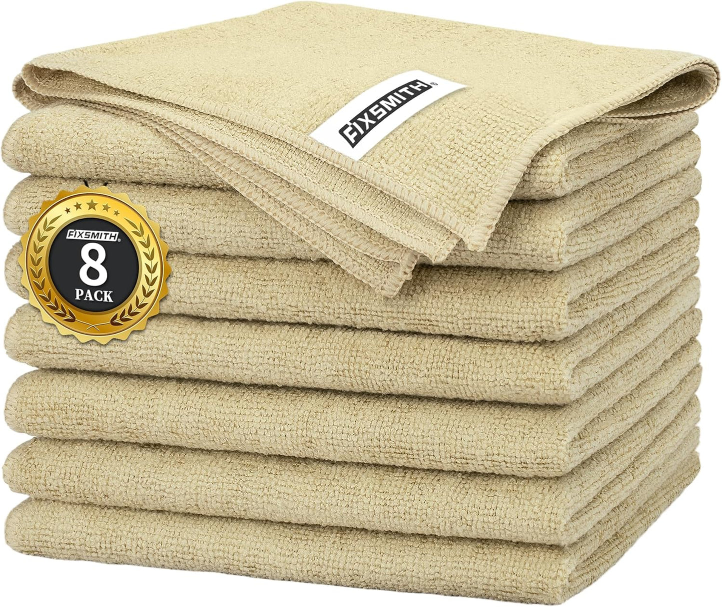 FIXSMITH Beige Microfiber Cleaning Cloth -Pack of 8, Highly Absorbent Cleaning Rags, 16"X12" All Purpose Cleaning Towels for Housekeeping, Kitchen, Car, Lint Free and Reusable Microfiber Towels