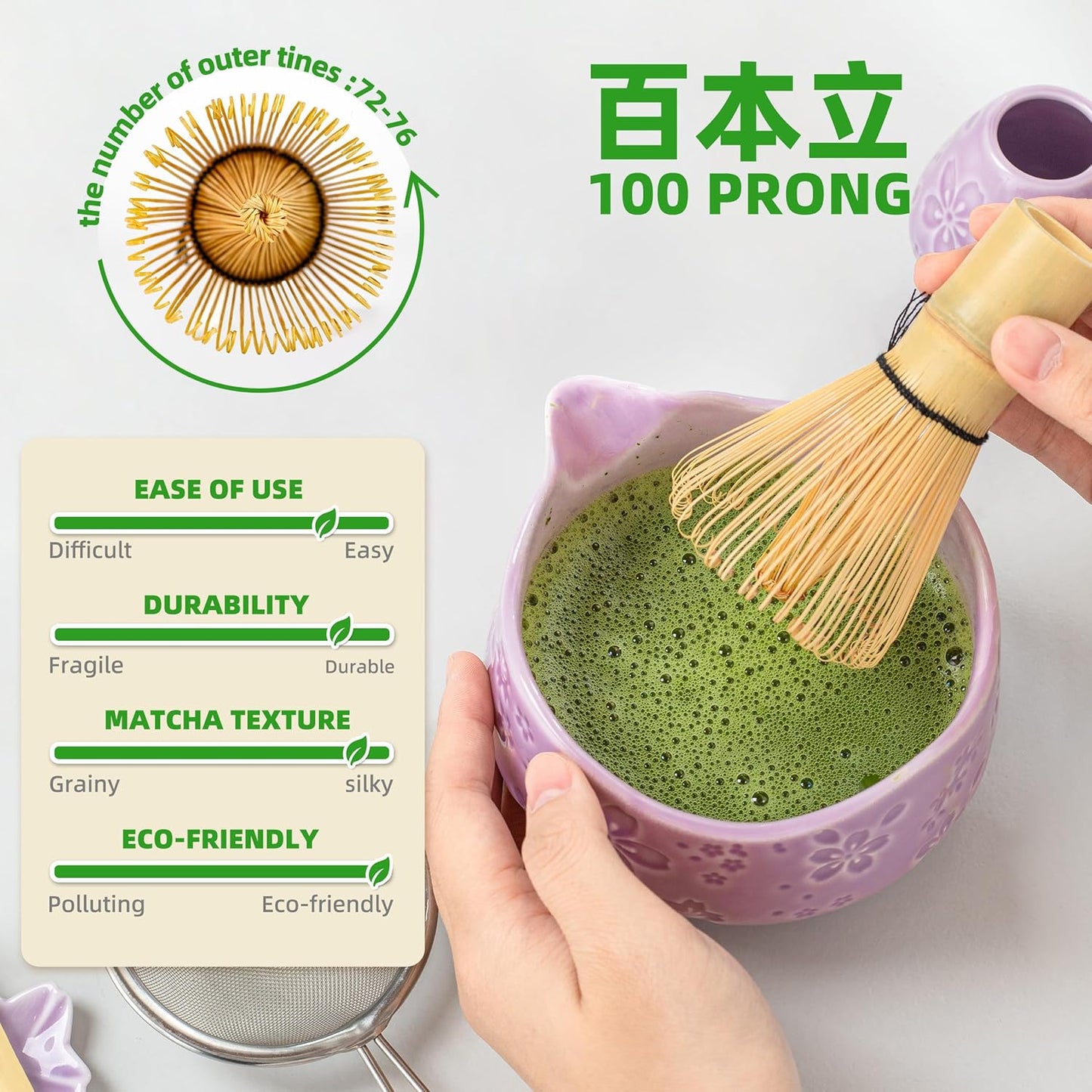 TEANAGOO 7-PCS Purple Matcha Whisk Set with Cherry Blossom Design, Complete Ceremony Kit, Ceramic Chawan Bowl with Spout, Whisk & Accessories, Traditional Matcha Tea Set for Lattes& Gift Giving