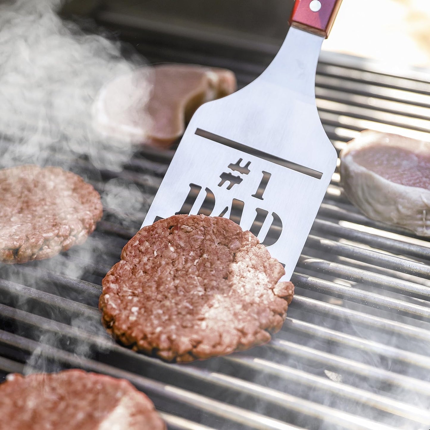 Panoware BBQ Grill Tools Set for Dad, 4 Piece Set, Number 1 Dad Tongs, Spatula, Digital Thermometer and Case