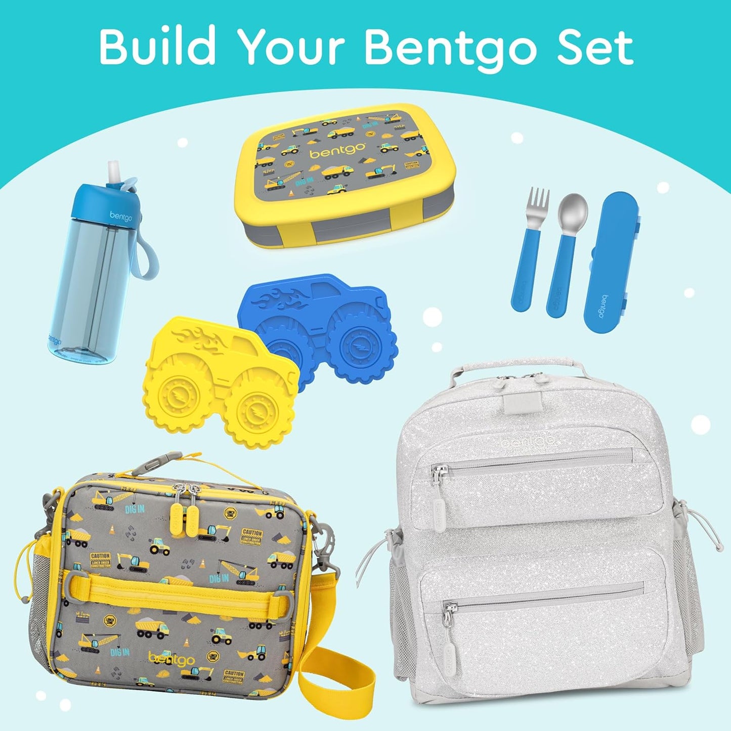 Bentgo Kids Prints Leak-Proof, 5-Compartment Bento-Style Kids Lunch Box - Ideal Portion Sizes for Ages 3-7, Durable, Drop-Proof, Dishwasher Safe, & PFAS & BPA-Free Materials (Construction Trucks)