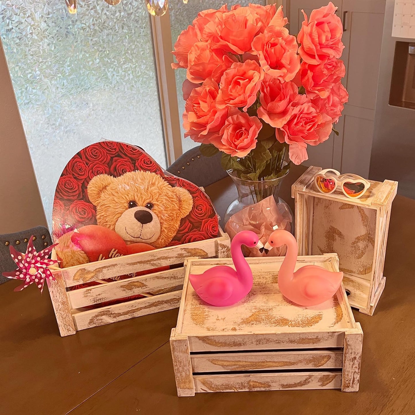 Admired By Nature Wooden Crates Storage Container, Rustic White Set of 3, Farmhouse Style Decorative Baskets for Home Decor, Rustic Decor, Nesting Stackable Organizers, Distressed Wood Crates