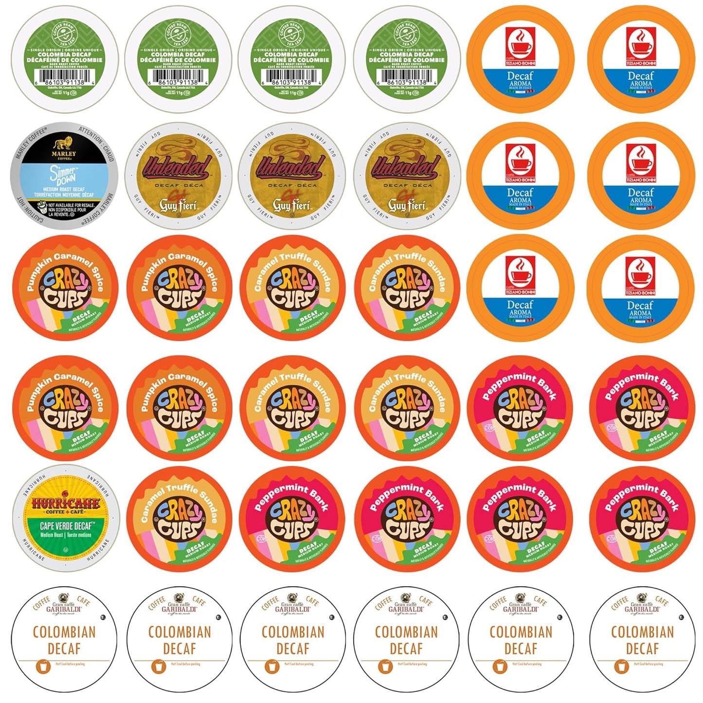 Crazy Cups Decaf Coffee Pods Variety Pack – Flavored & Unflavored Assorted Sampler, 36 Count, Compatible with Keurig K-Cup Brewers