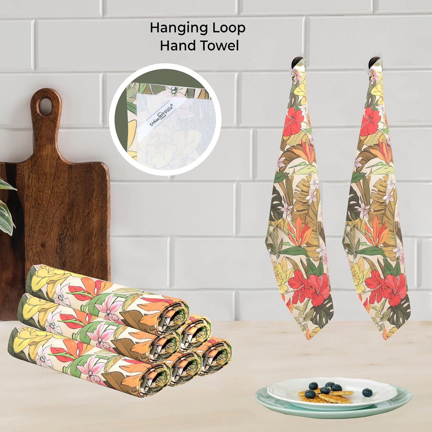 Urban Villa Kitchen Towels Set of 6 Hibiscus Print Kitchen Towels 20X30 Inches 100% Cotton Highly Absorbent Kitchen Towels Premium Quality Ultra Soft Mitered Corners KitchenTowels