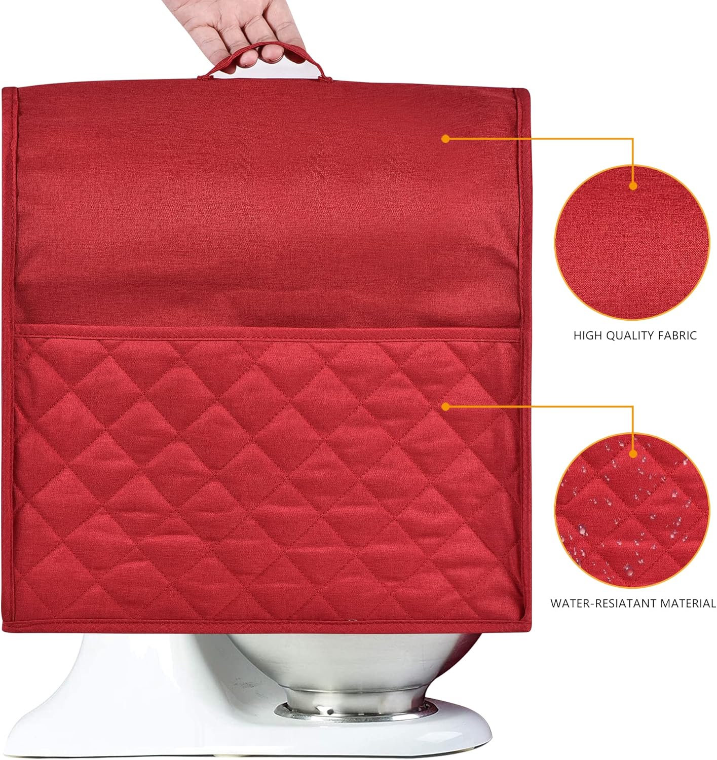 Stand Mixer Dust-proof Cover for KitchenAid Mixer，Multi Pockets for Various Kitchen Appliance Accessories，Water-resistant，Easy Cleaning (Red, Fit for Tilt Head 4.5-5 Quart)