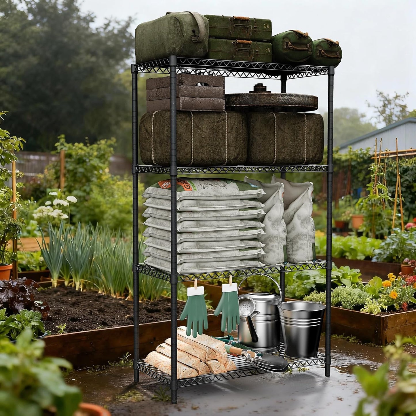 Standing Shelf Units Wire Rust-Proof Outdoor Storage Shelving 4-Tier Utility Shelving Unit for Garden Home,Kitchen,Office Dark Grey 17.7" D x 35.5" W x 59.4" H