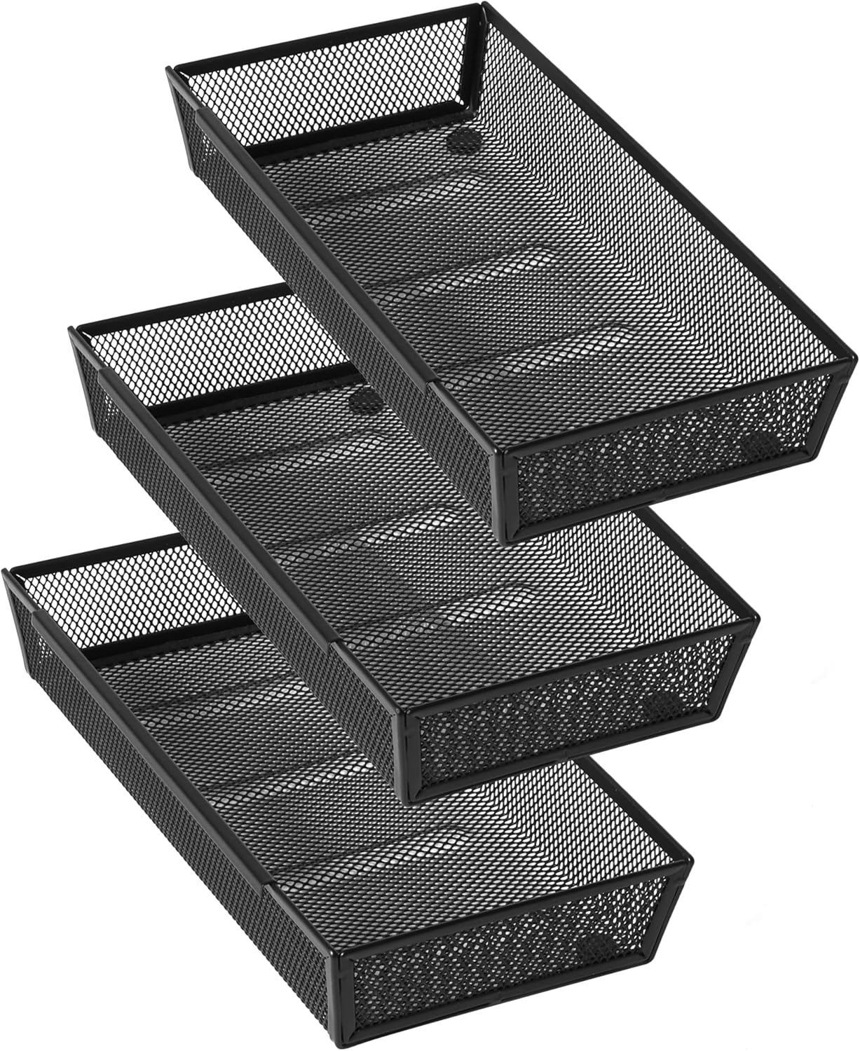 ihomecooker Mesh Tray Silverware Drawer Organizer, Utensil Cutlery Tray Office Supplies with Interlocking Arm Drawer Dividers Organizer for Flatware, Knives,Home,Office, School,Bedroom 12X6'' Black
