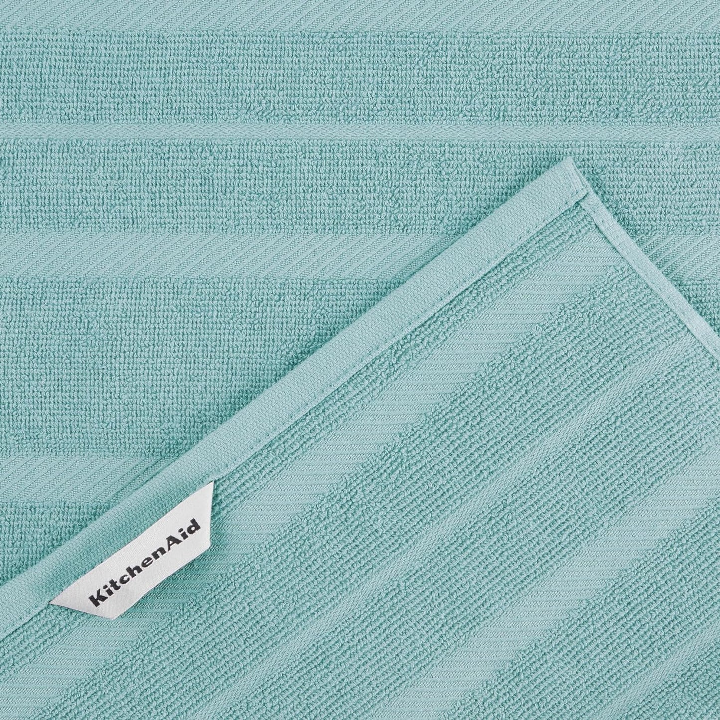 KitchenAid Albany Kitchen Towel 4-Pack Set, Mineral Water Aqua/White, 16"x26"