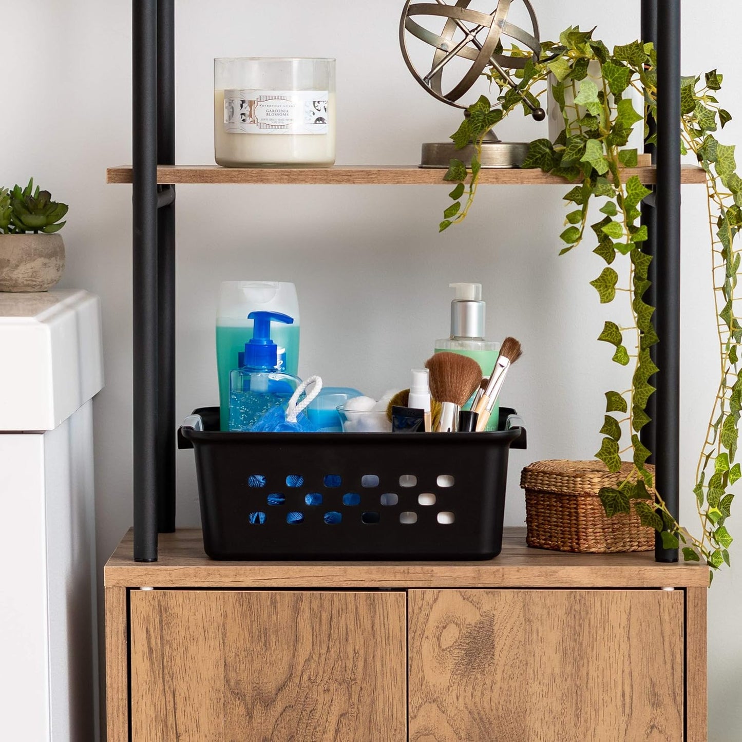 IRIS USA Plastic Basket, 12-Pack, Small, Shelves Storage Basket for Organizing Pantry, Cabinet, Bedroom, Closet, Laundry Room, Office, Black