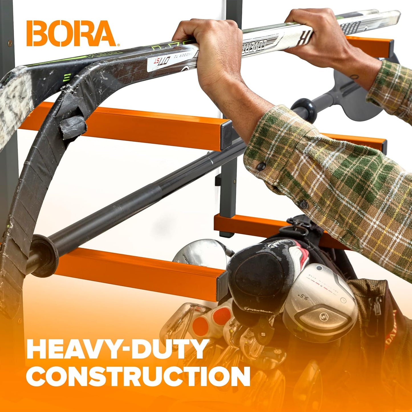 Bora Wood Organizer and Lumber Storage Metal Rack with 6-Level Wall Mount – Indoor and Outdoor Use, In Orange | PBR-001