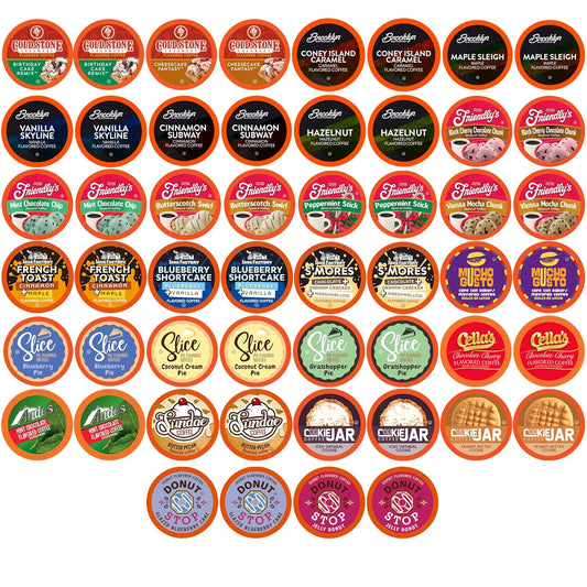 Two Rivers Coffee Flavored Coffee Pods Sampler Compatible with K Cup Brewers Including 2.0, Single Serve Variety Pack, Assorted, 52 Count