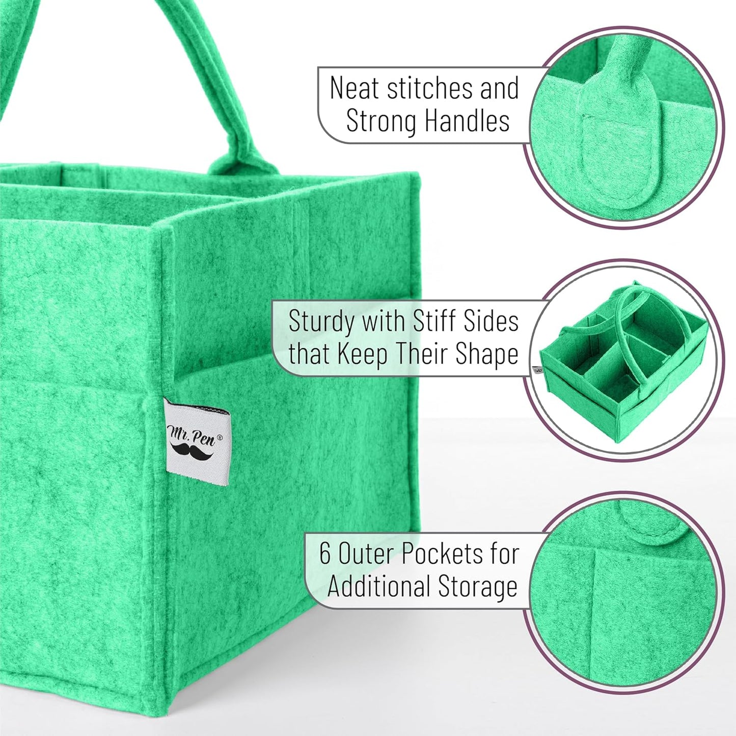 Mr. Pen- Baby Diaper Caddy Organizer, 1 Pack, Green, Baby Caddy Organizer with Handle, Compact Size, Collapsible & Portable