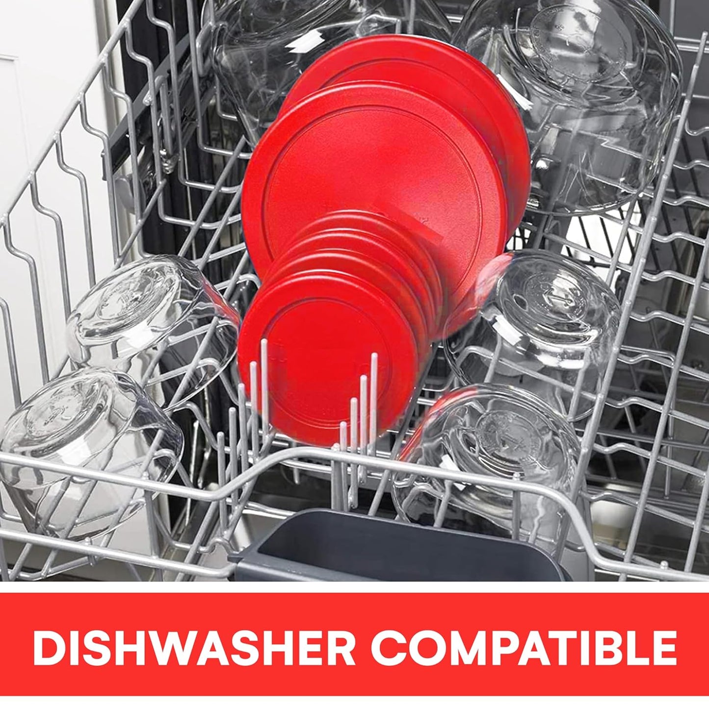 Wood Grip - Lids for Pyrex and Anchor Round Glass Containers - Lids for Pyrex Glass Containers - Replacement Lids (Red, 2 Cups, 6 Pack)