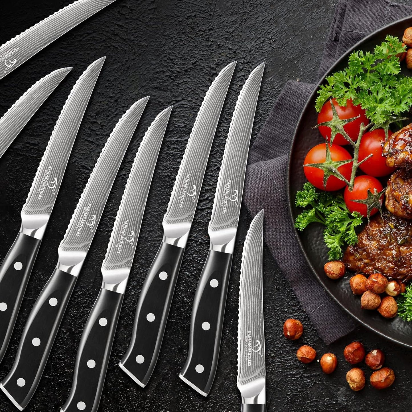 Kitchen Knife Set, 18-Piece Damascus Kitchen Knife Set with Block, ABS Ergonomic Handle for Chef Knife Set, Knife Sharpener and Kitchen Shears, Knife Block Set