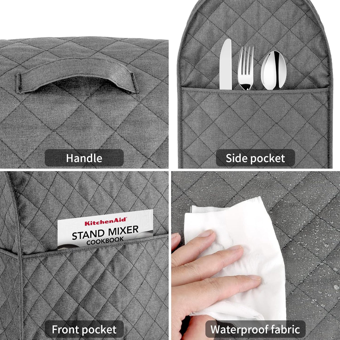 Stand Mixer Cover compatible with Kitchenaid Mixer, Fits All Tilt Head & Bowl Lift Models with 3 Organizer Bag for Accessories. (Grey, For Bowl Lift 5-8 Quart)