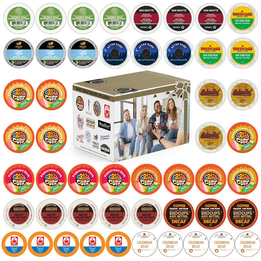 Crazy Cups Decaf Coffee Pods Variety Pack – Flavored & Unflavored Assorted Sampler, 50 Count, Compatible with Keurig K-Cup Brewers