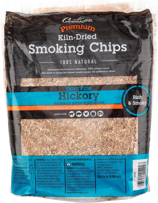 Camerons All Natural Extra Fine Hickory BBQ Wood Chips - 260 Cu. In. Bag, Approx 2 Pounds- Kiln Dried Sawdust Shavings for Cocktail Smoking Guns, Smokers, Smoke Boxes - Barbecue Grilling Gifts for Men