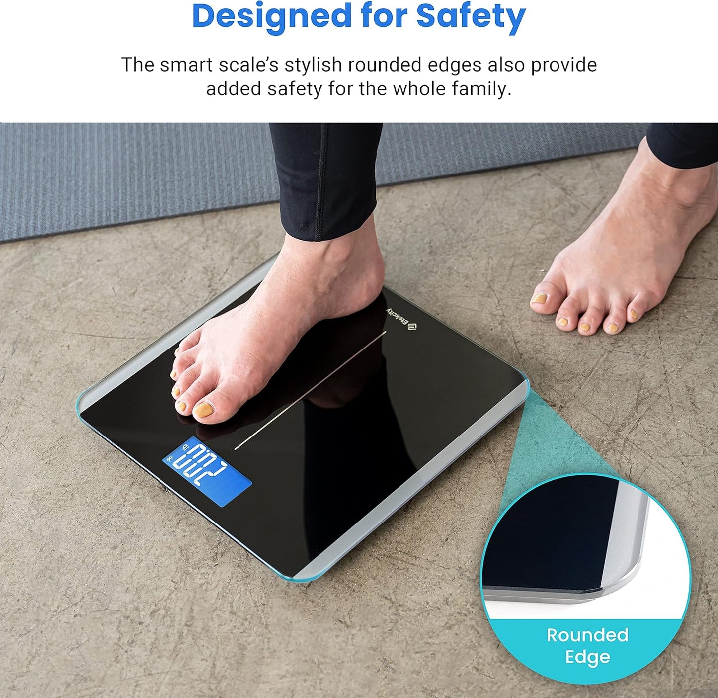 Etekcity Smart Scale for Body Weight and BMI, Bathroom Digital Electronic Weighing Scale for People, Bluetooth Free VeSync APP Connection, Rounded Corner, Accurate to 0.1lb/0.05kg, 400 lbs, Black