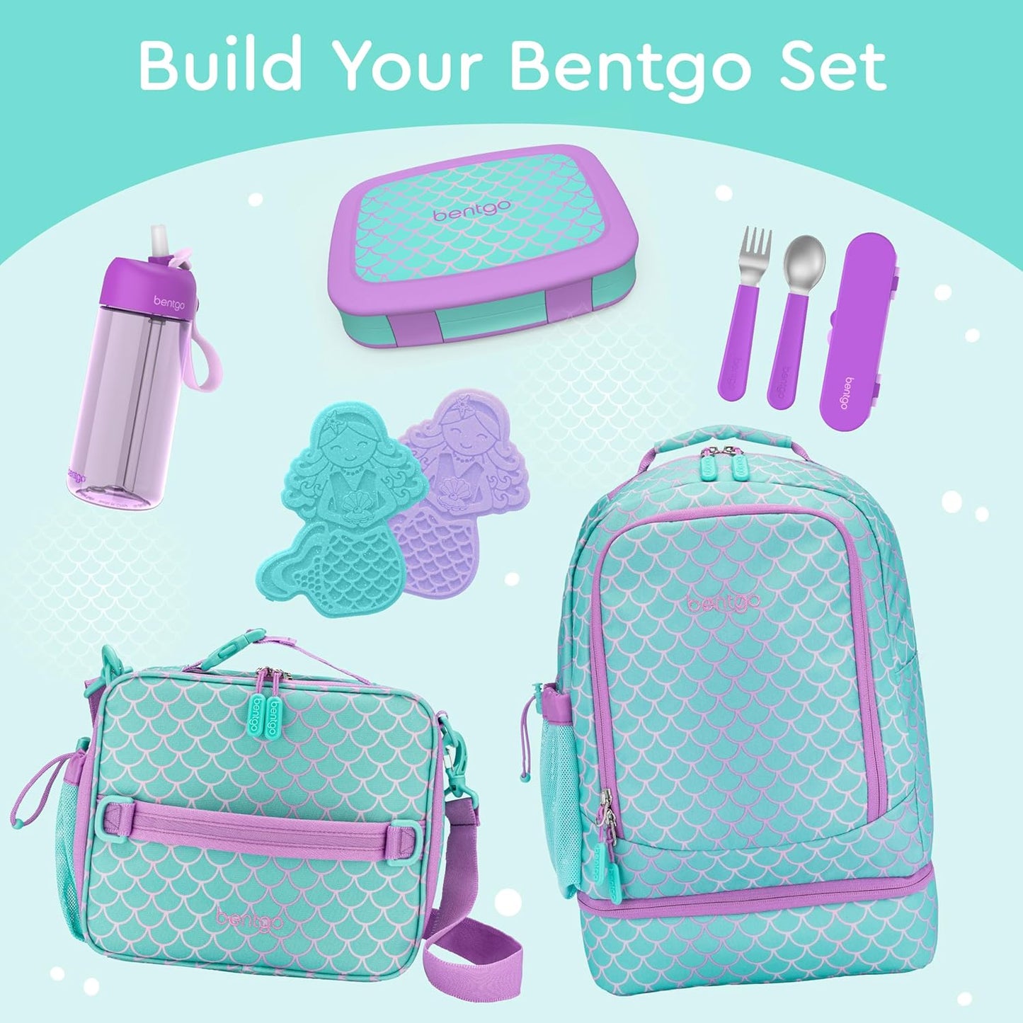 Bentgo Kids Prints Leak-Proof, 5-Compartment Bento-Style Kids Lunch Box - Ideal Portion Sizes for Ages 3-7, Durable, Drop-Proof, Dishwasher Safe, & PFAS & BPA-Free Materials (Mermaid Scales)