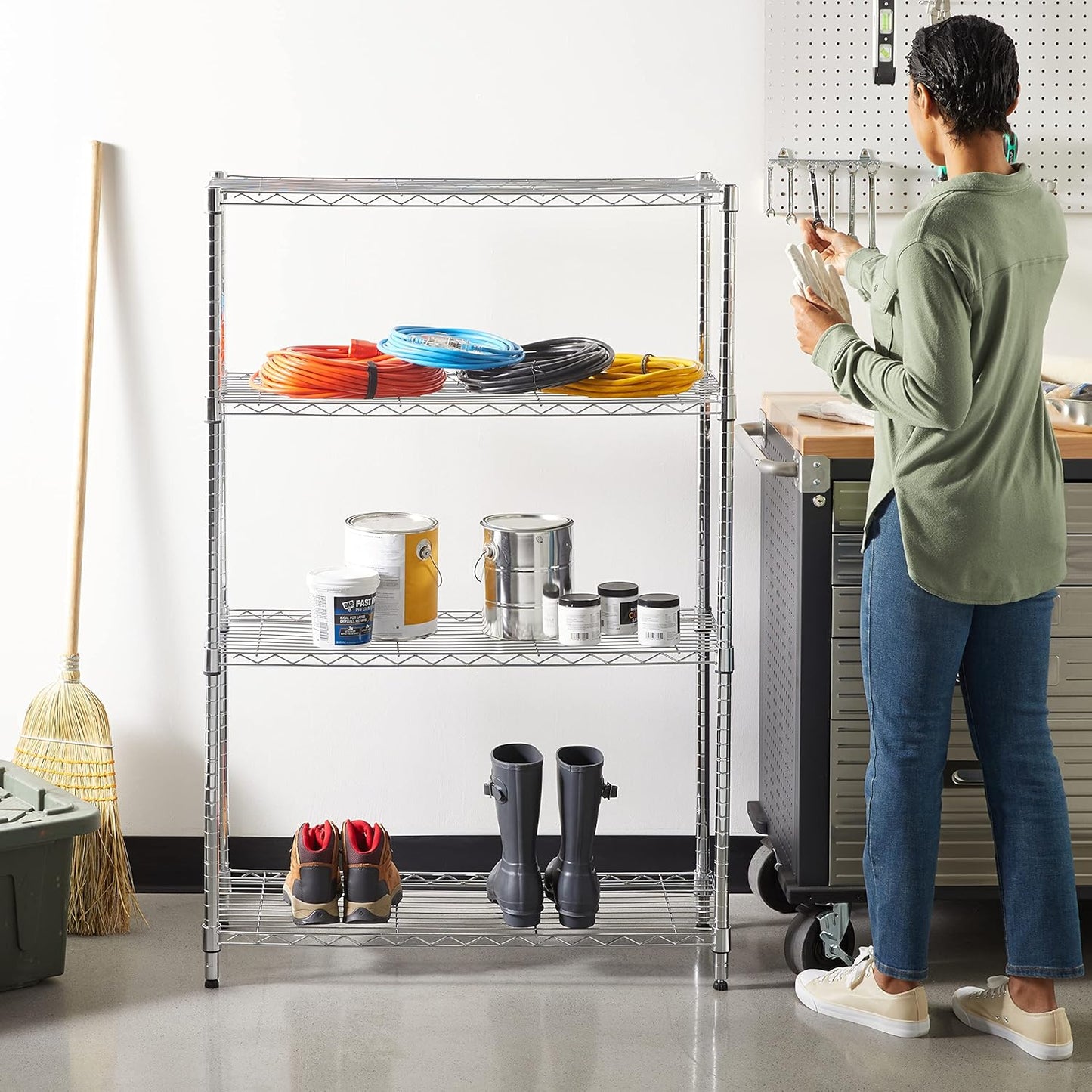 Amazon Basics 4-Shelf Adjustable Heavy Duty Steel Wire Rack Storage Shelving Organizer for Kitchen, Garage, 36" L x 14" W x 54" H, Chrome Silver