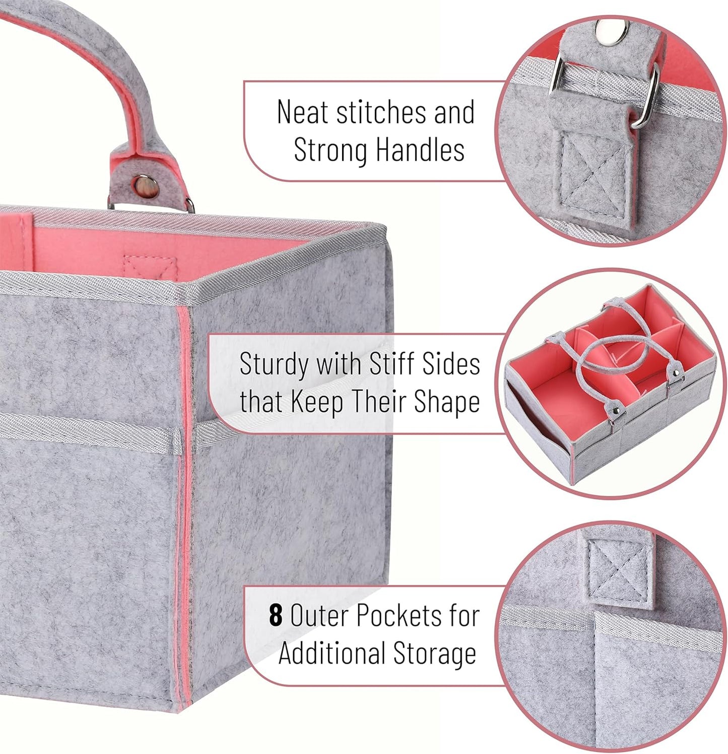 Mr. Pen- Baby Diaper Caddy Organizer, 1 Pack, Pink Inside, Baby Caddy Organizer with Handle, Compact Size, Collapsible & Portable