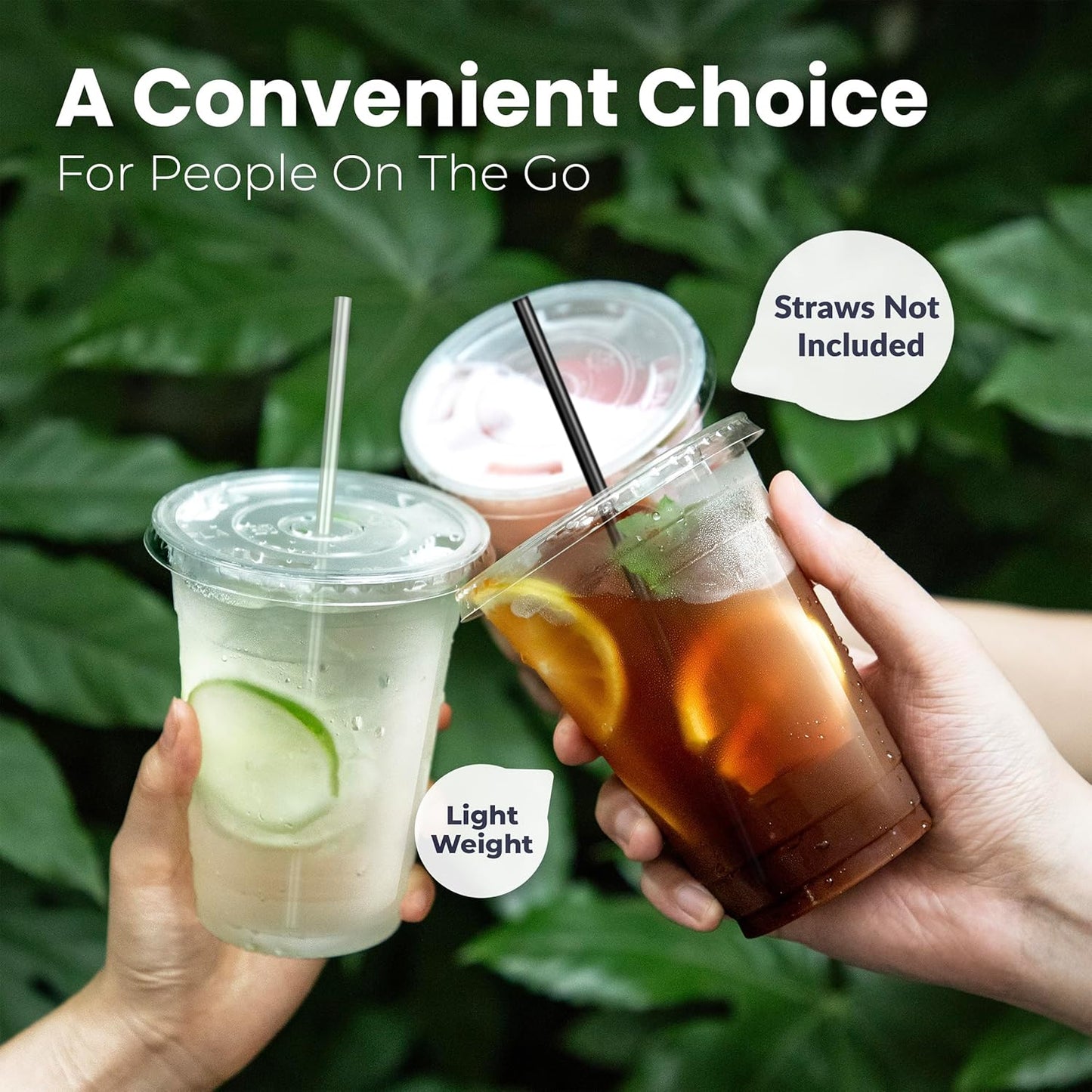 Fit Meal Prep 100 Pack 16 oz Clear Plastic Cups with Flat Lids, Disposable Iced Coffee Cups, BPA Free Premium Crystal Smoothie Cup for Party, Lemonade Stand, Cold Drinks, Juice, Milkshake