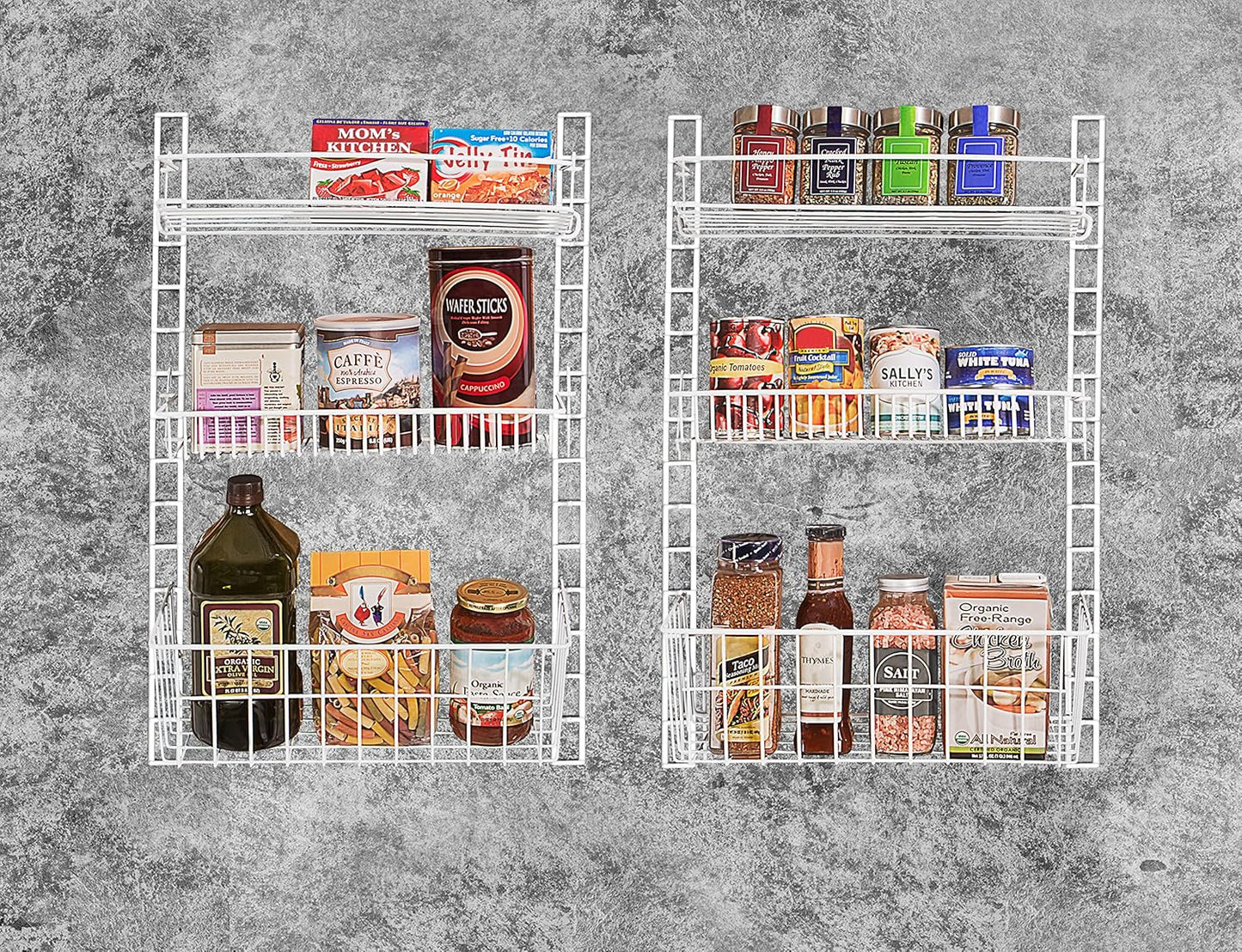 Smart Design Over The Door Adjustable Pantry Organizer Rack w/ 6 Adjustable Shelves - Steel Metal - Hanging - Wall Mount - Cans, Spice, Storage, Closet - Kitchen [White]
